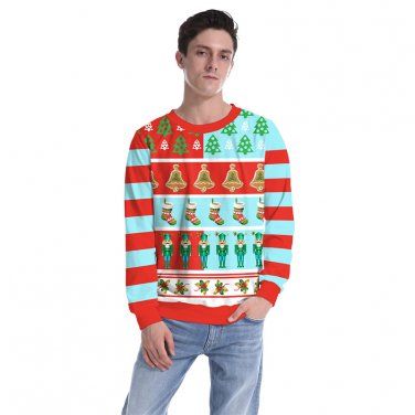 Multi Color Xmas Casual Pullover Outerwear Men Winter Clothing Hoodies Cartoon T-shirt