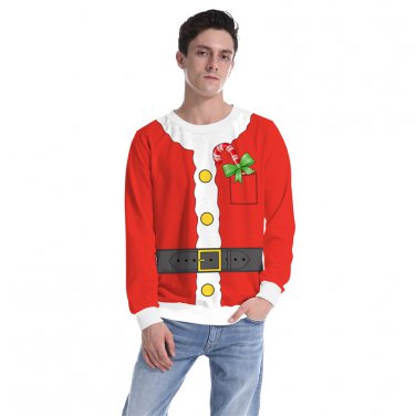 Red Xmas Casual Pullover Outerwear Men Winter Clothing Hoodies Cartoon Christmas Santa Claus Suit