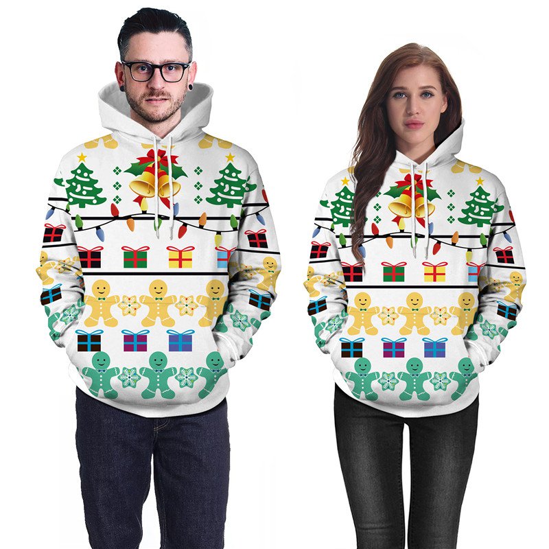 Xmas Gift Printing Couples Hoodies Novelty Tops Winter Pullover Christmas Sweatshirts Costumes