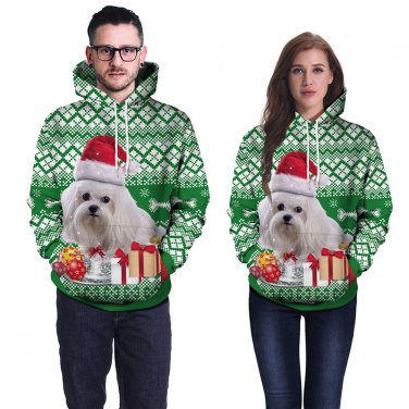 Christmas Costume Single Dog Printed Couples Wear Novelty Long Sleeve Doggy Hoodies