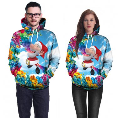 Christmas Rainbow Colorful Print Couples Clothing Novelty Hoodies Winter Lover Tops