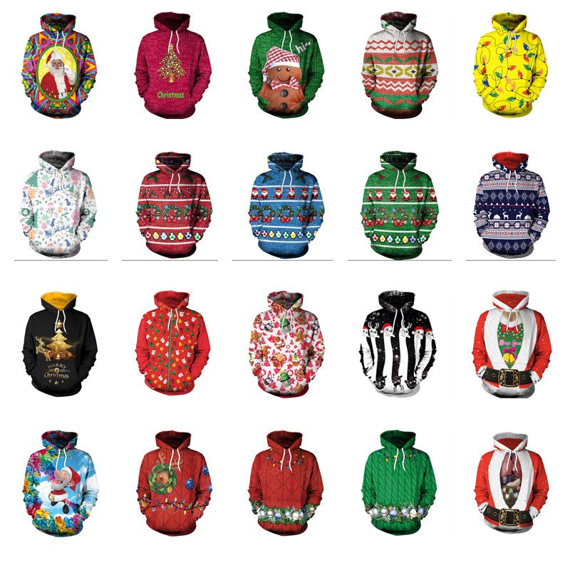 Plus Size Women Christmas Sweatshirts Unisex Santa Digital Printing Sportswear Xmas Hoodies