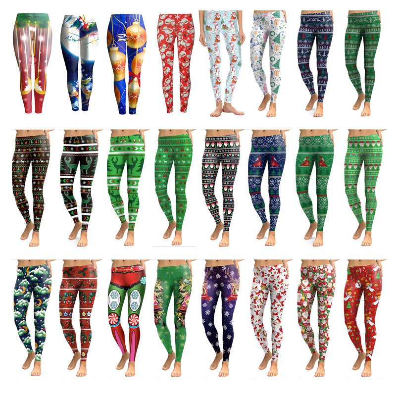 Fashion Digital Printing Xmas Leggings Skinny Santa Claus Trousers Slim Christmas Casual Pants