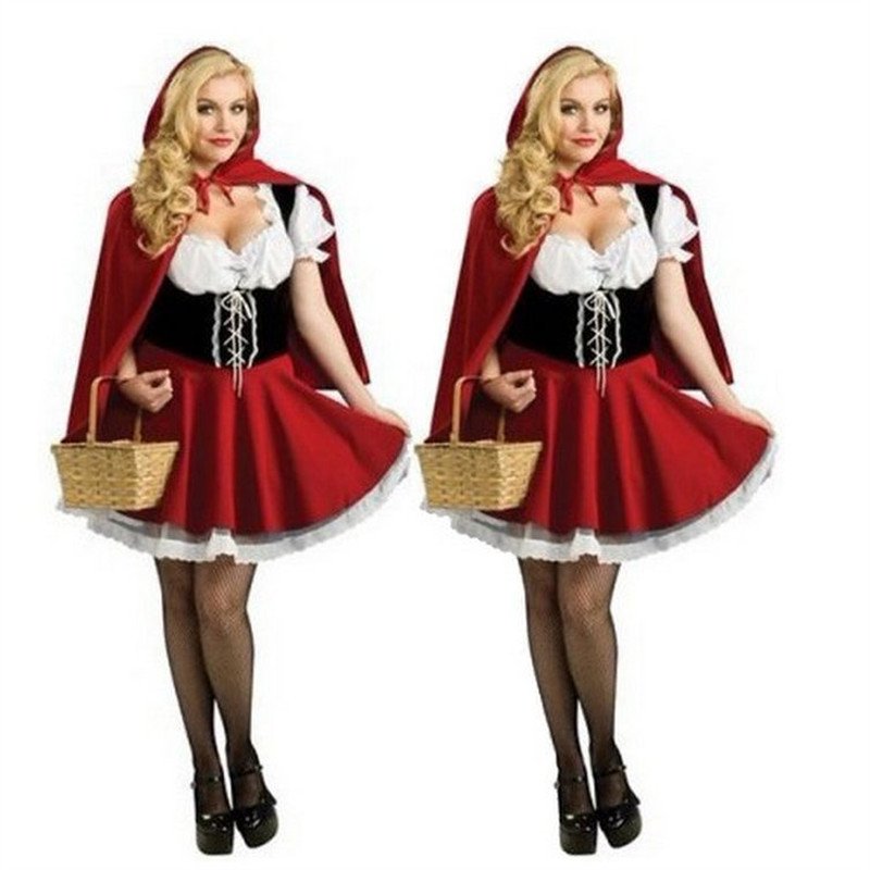 Plus Size 2XL-6XL Little Red Riding Hood Costume for Women Halloween Cosplay Fancy Dress