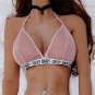 Sheer Mesh Sexy Bras Sets Women Halter Erotic Underwear Fashion Letter Print Ladies Tops