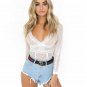 White Plus Size 3XL Sexy V-neck Bodysuit Lingerie Erotic Lace Long Sleeve Underwear