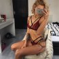 Wine Red Big Size Sexy Bandage Bikini Lingerie with Briefs Plus Size Lace Harness Bras Sets
