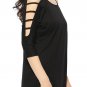 Black Women's Casual Loose Hollowed Out Shoulder Three Quarter Sleeve Shirts