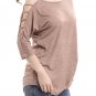 Khaki Women's Casual Loose Hollowed Out Shoulder Three Quarter Sleeve Shirts