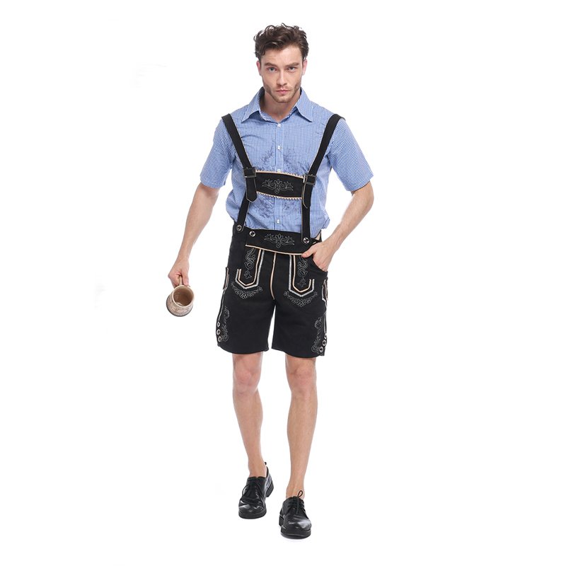 Blue Male Bavarian Beer Uniform Mardi Gras Men Oktoberfest Costume with Overalls