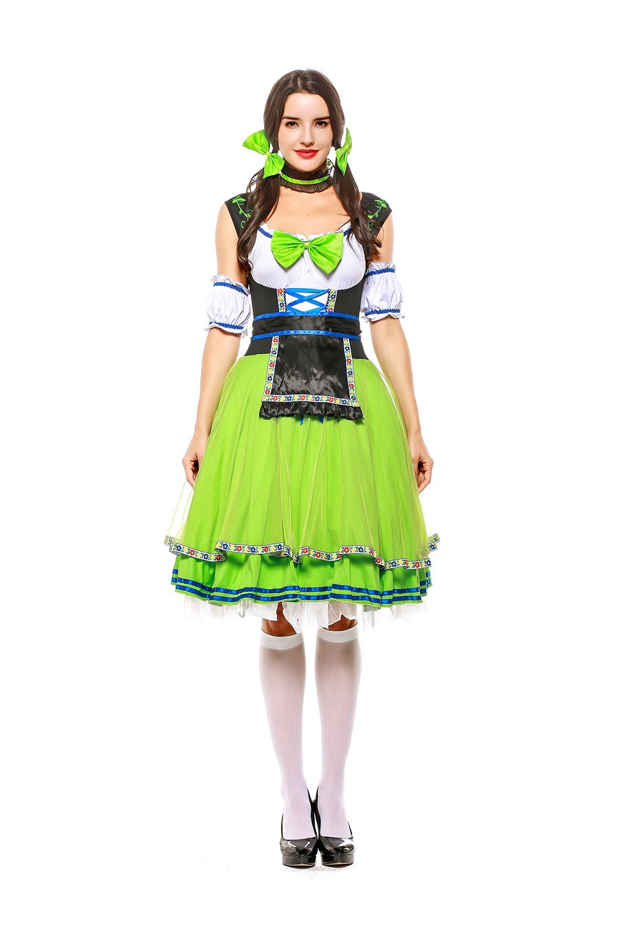 Carnival Traditional Beer Girl Fancy Dress German Women Oktoberfest Uniform Knee Length Green