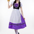 Purple Women Carnival Long Oktoberfest Dress with Apron Sexy Traditional Housekeeper Uniform