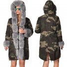 Plus Size Women's Windbreaker Fashion Outerwear Faux Fur Hooded Winter Jacket Camouflage Coat