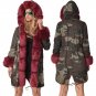 Plus Size Women's Windbreaker Fashion Outerwear Faux Fur Hooded Winter Jacket Camouflage Coat