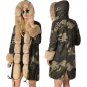 Plus Size Women's Windbreaker Fashion Outerwear Faux Fur Hooded Winter Jacket Camouflage Coat