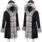 Black Winter Women's Trench Coats Three-quarter Coat Faux Fur Collar Outerwear