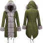Black Winter Women's Trench Coats Three-quarter Coat Faux Fur Collar Outerwear
