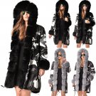 England Winter Trench Coats Fashion Three-quarter Coat Faux Fur Collar Hooded Camouflage Outerwear
