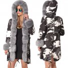 Winter Women Trench Coats Three-quarter Coat Hooded Camouflage Faux Fur Dust Coat