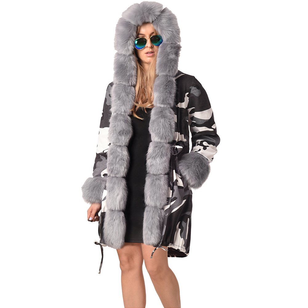 Large Size Women Three-quarter Coat Dust Coat Camouflage Faux Fur ...