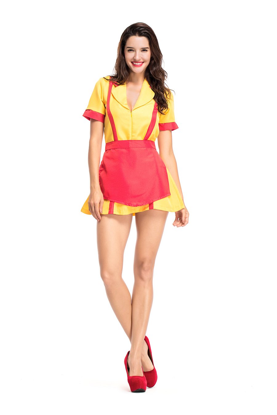Yellow Color American Television Series 2 Broke Girls Role Cosplay Costume