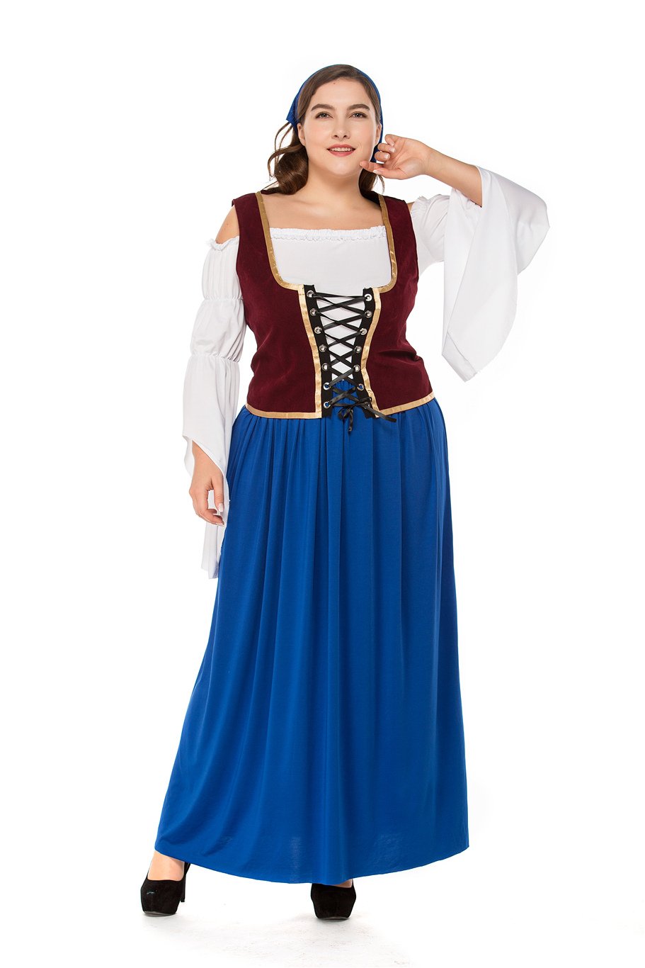 Plus Size German Women Oktoberfest Dress Mardi Gras Blue Cosplay Bavarian Waitress Costume