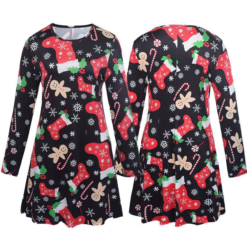 Kid Casual Holiday A Line Dress Cute Girl Streetwear Children Christmas Snowflake Print Dresses