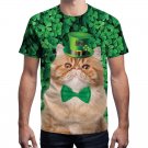 Men Summer T-shirts Leprechaun Hat Outerwear St. Patrick's Day Tops Animal Cat Print Tees