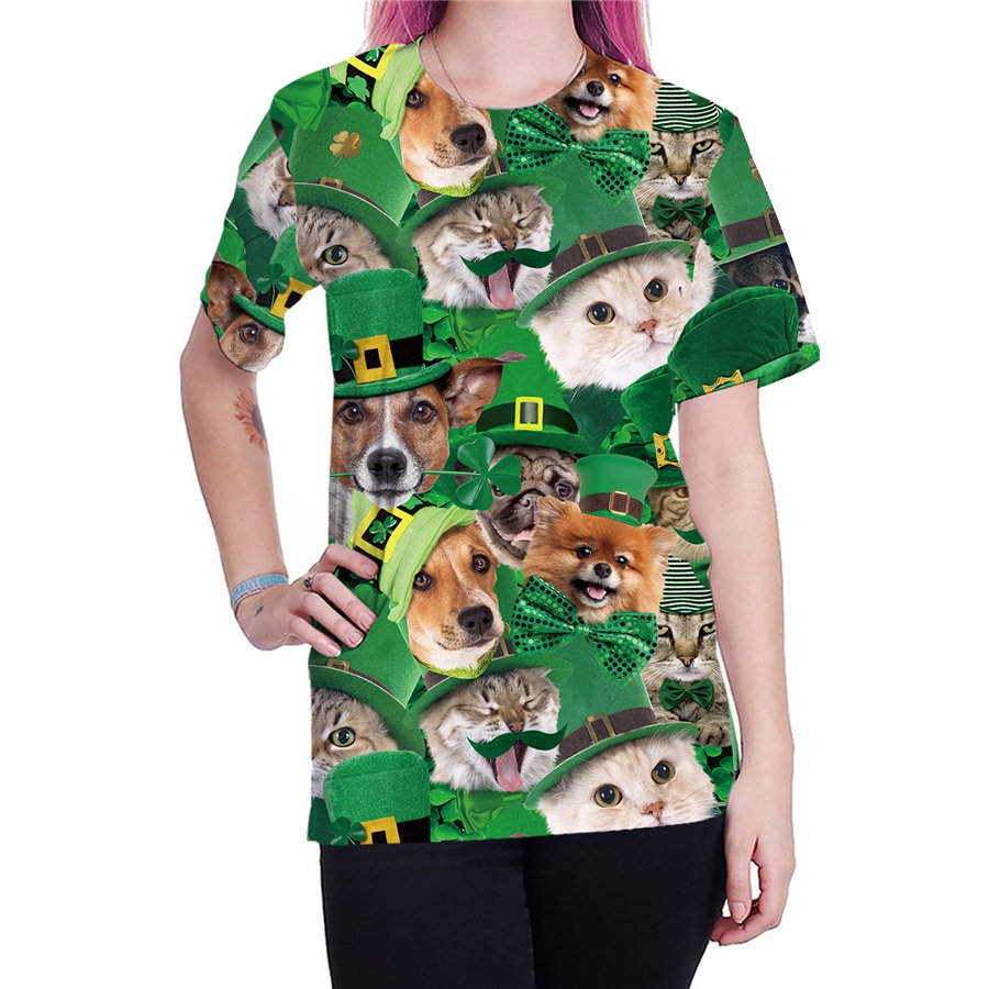 Plus Size Women 3D Print Shirts Animal Tops Leprechaun Outerwear Shamrocks St. Patrick Blouses