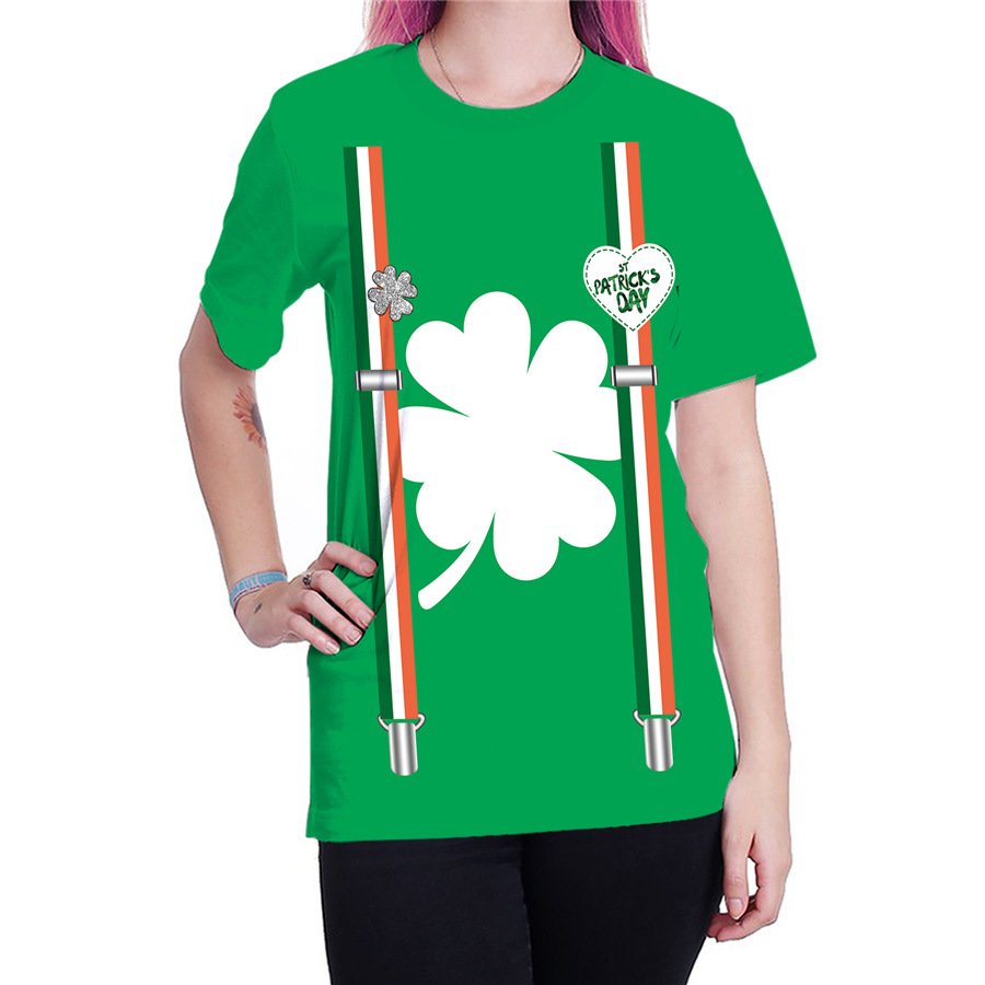 Women Shamrocks Blouses St. Patrick's Day T-shirts Summer Fashion Ladies Leprechaun Tops