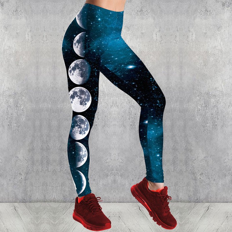 Digital Printing Moon Leggings Women High Waist Skinny Planet Galaxy Printed Pants