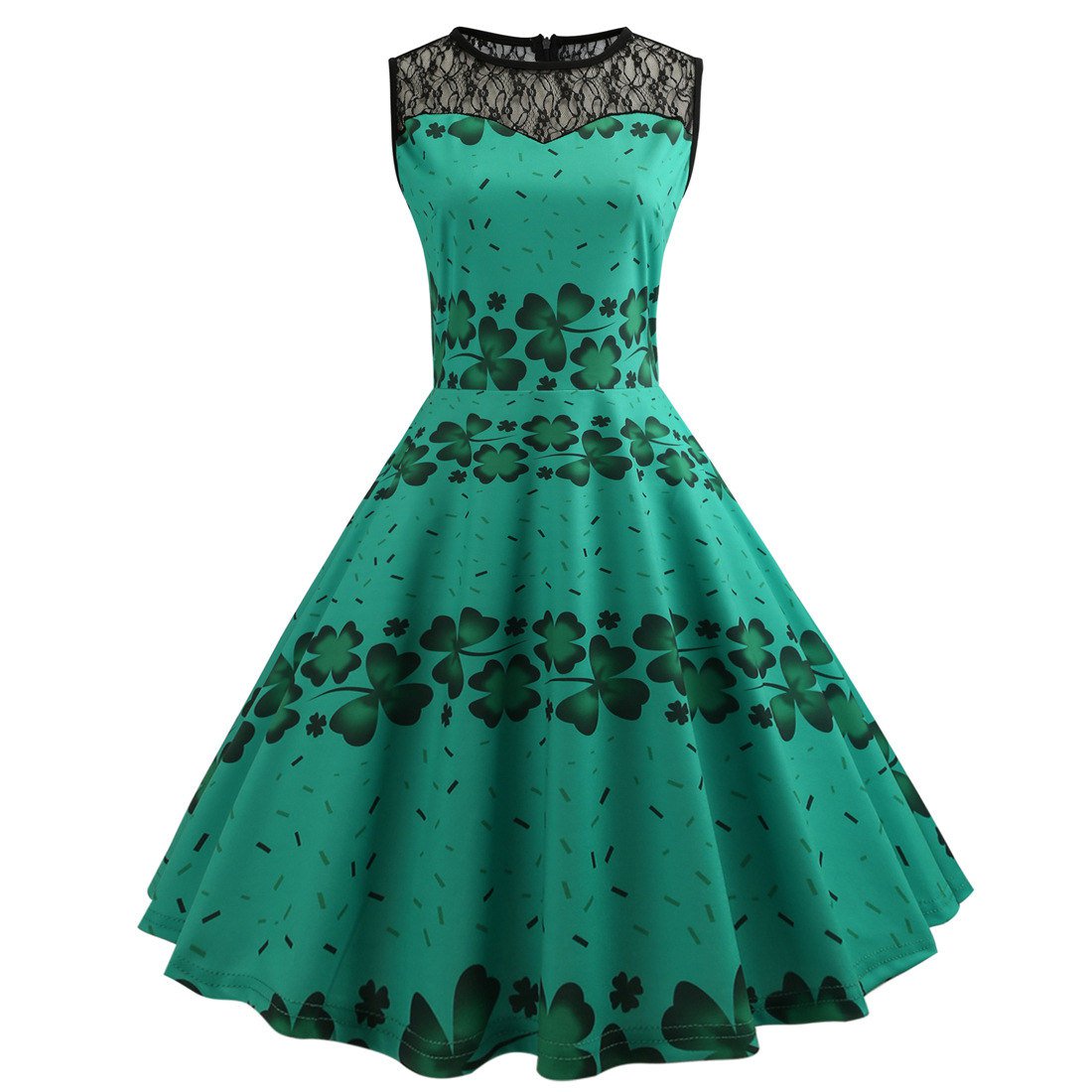 Fashion Ireland Streetwear Shamrocks Print Retro Party Dresses St. Patrick's Day Vintage Dress