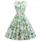 St. Patrick Retro Party Dresses Ireland Festival Shamrocks Owl Printed Clothing Vintage Midi Dresses