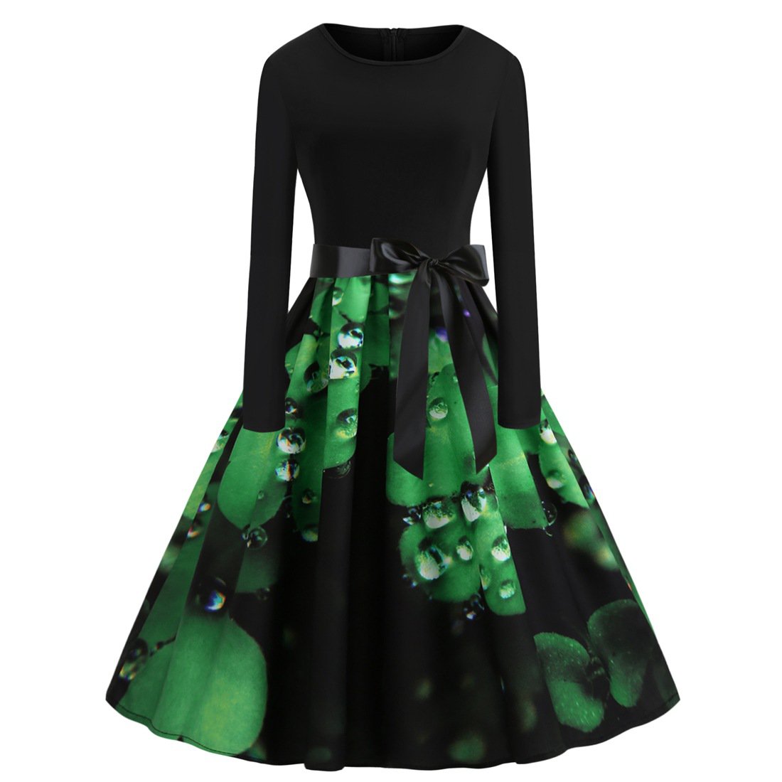 St. Patrick Vintage Print Casual Dress Celtics Fashion Shamrocks Draped Retro Midi Party Dresses