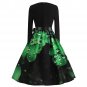 St. Patrick Vintage Print Casual Dress Celtics Fashion Shamrocks Draped Retro Midi Party Dresses