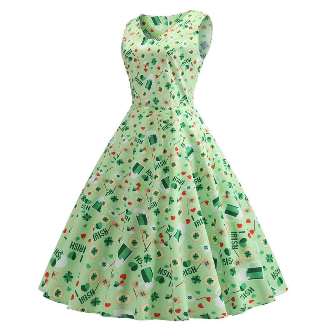 Ireland Shamrocks Printed Plus Size Vintage Midi Dresses St. Patrick's Day Retro Party Dresses