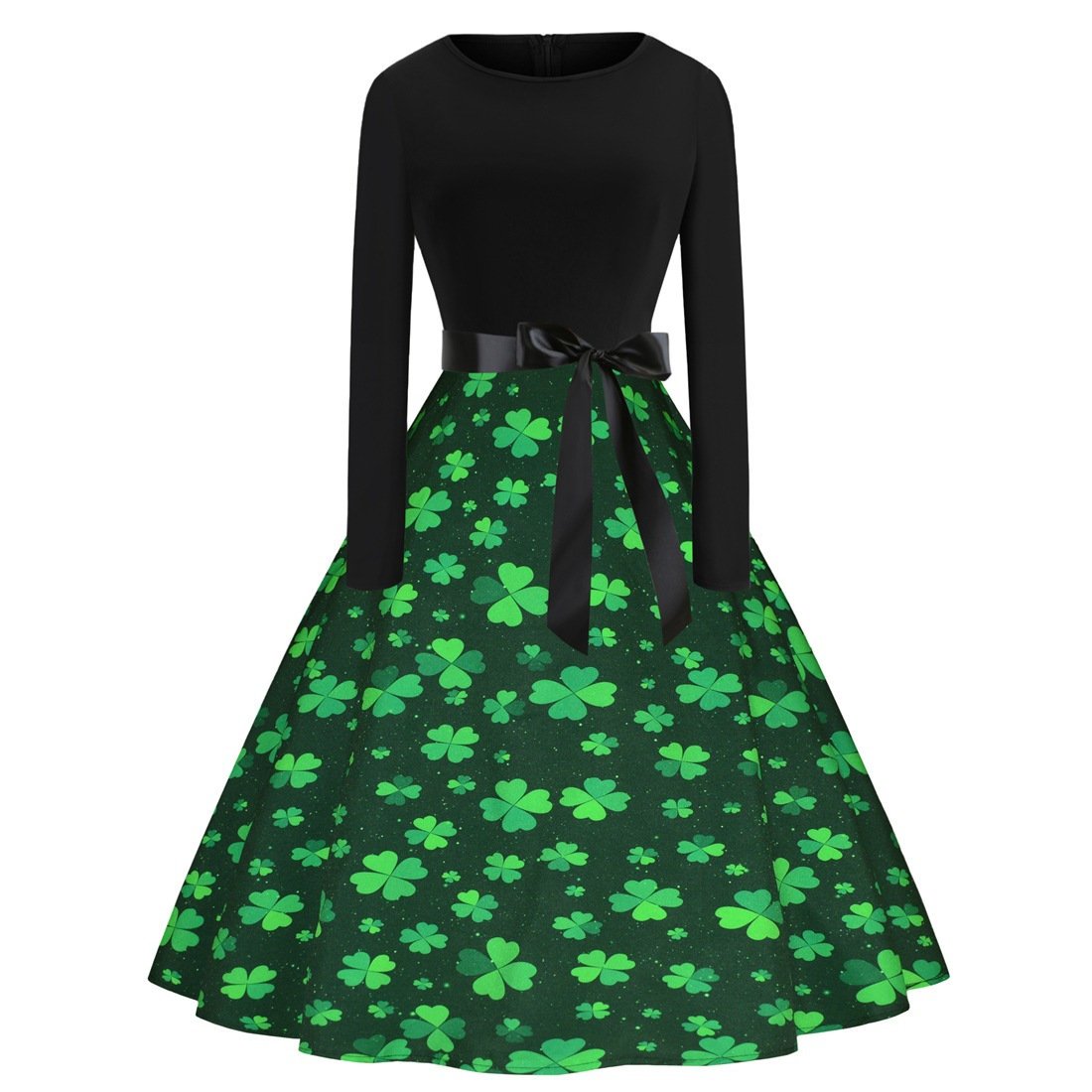 St. Patrick's Day Casual Vintage Dress Shamrocks Fashion Clothing Retro Midi Party Dresses