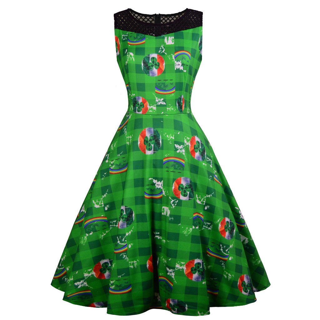 3D Print Retro Party Dresses St. Patrick's Day Casual Dress Shamrocks Fashion Ireland Fashion Wear