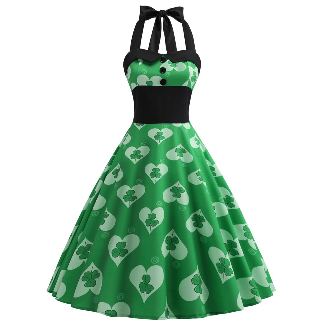 Sexy St. Patrick Party Dresses Green Ireland Celtic Shamrocks Print Super Size Retro Halter Dress