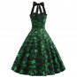 Green Celtic Retro Halter Dress Shamrocks Fashion Plus Size Vintage Sexy St. Patrick Party Dresses