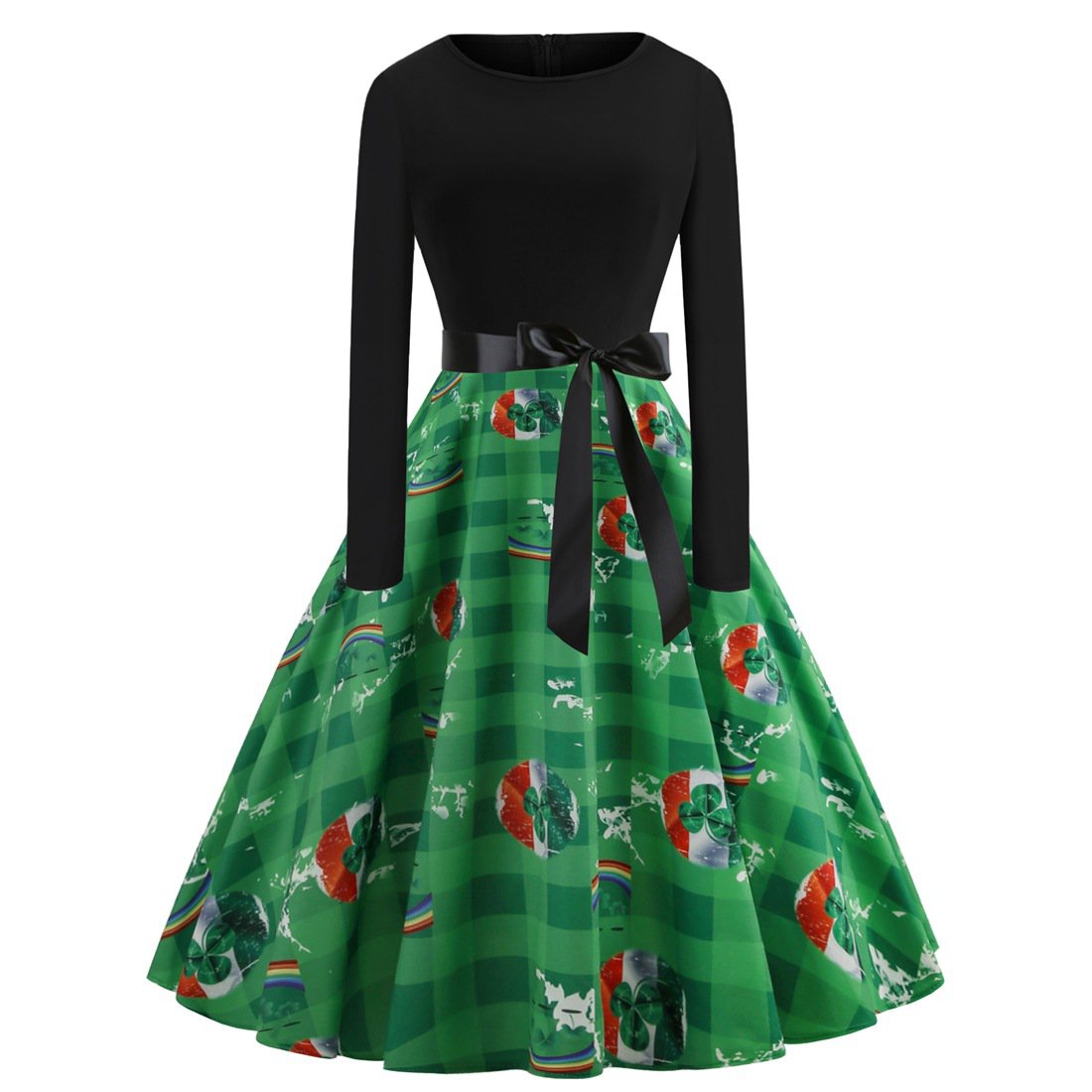 Retro Midi Party Dresses Shamrocks Costume Ireland Fashion Clothing St. Patrick Vintage Casual Dress