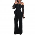 Women Sexy Long Sleeve Rompers Autumn Skinny Off Shoulder Casual Clothing Lace Wide Leg Jumpsuit