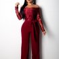 Women Long Sleeve Rompers Sexy Off Shoulder Fashion Spring Streetwear Lace Wide Leg Jumpsuit