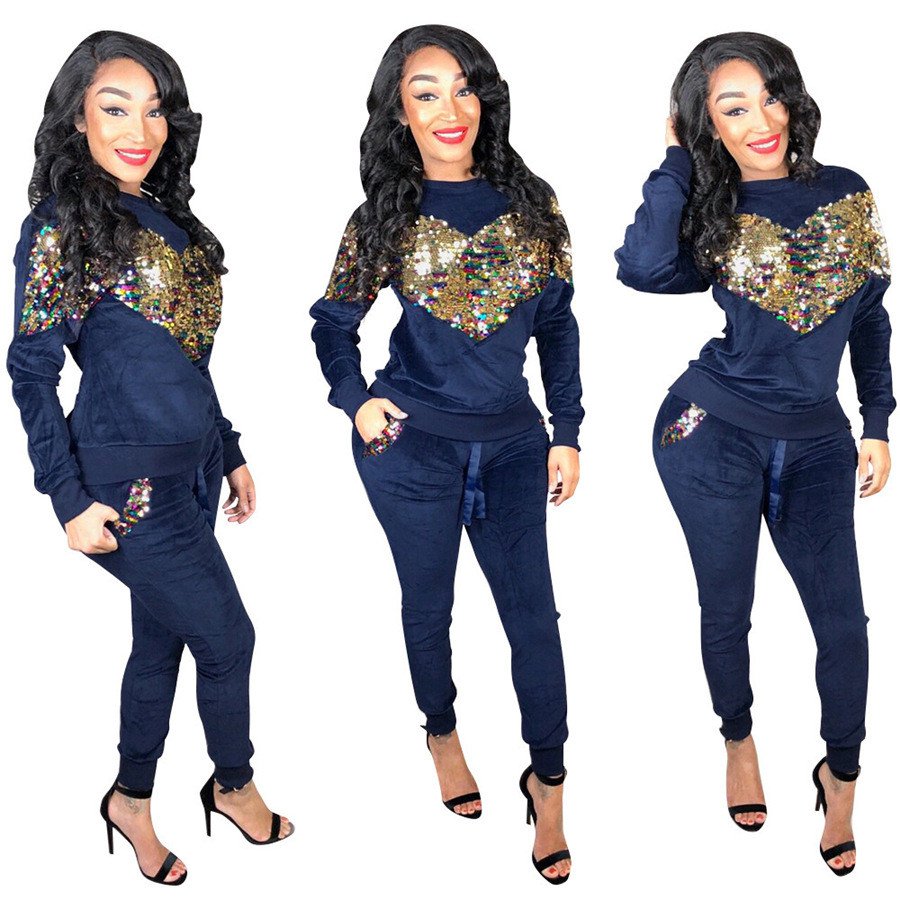 Autumn Sweetheart Sequins Tracksuits Long Sleeve Fashion Hoodies with Pants Women Two Piece Sets
