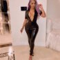 Plus Size Women Black Punk Gothic Motorcycle Jumpsuit Faux Leather Catwoman Latex Bodysuit