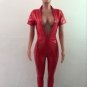 Plus Size Women Black Punk Gothic Motorcycle Jumpsuit Faux Leather Catwoman Latex Bodysuit