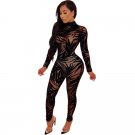 Women Plus Size Sexy XL Lace Jumpsuit Black Leaves Novelty American Night Club Streetwear