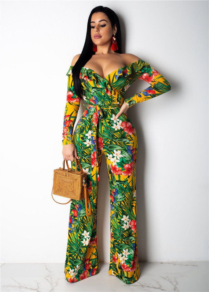 Plus Size 2XL American Women Streetwear Off Shoulder Casual Wear Summer Jumpsuits