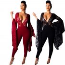 Summer Street Wear Fashion  Spring Break Clothes Deep V-neck Big Size American Women Lace Jumpsuits