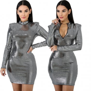 Patent Leather Party Dresses Sexy Women Bodycon Night Bar Mini Dress PVC Club Wear